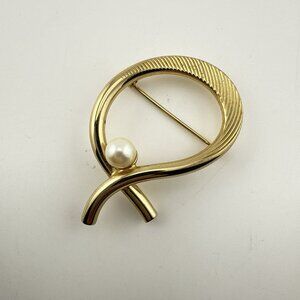 Vintage 12K Gold Filled GF Brooch Pin BOJAR Pearl Swirl Modernist Signed
